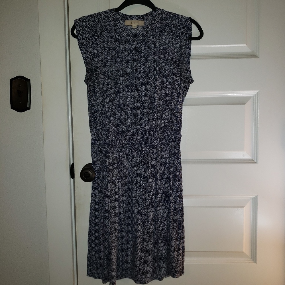 Blue, black, white LOFT sleeveless dress